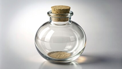 Spherical Glass Empty Small Bottle with Cork Isolated on White Background, Transparent PNG, High Depth of Field, Ideal for Product Display, Packaging, and Creative Design