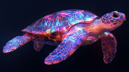 Fototapeta premium Vibrant, Bioluminescent Sea Turtle Illustration