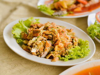 Close up Fuyunghai in Indonesia with a variety of vegetables and can be mixed with various proteins such as beef, chicken or various seafood. Perfect for menu, catalogue, advertising or commercial use