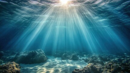 Fototapeta premium Underwater Sunbeams Illuminating Ocean Floor