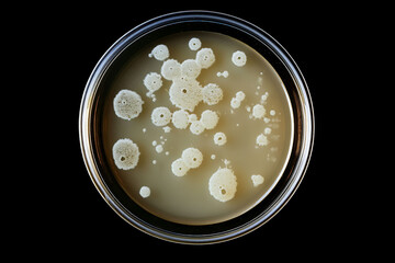 Top view of a culture of microorganisms under a microscope 