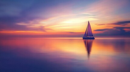 Fototapeta premium Sailboat at Sunset on Calm Water