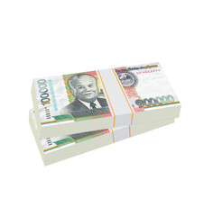 Laos money, Stacks of One Hundred Thousand kip Bills Isolated on a White Background