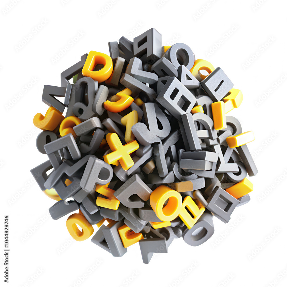 Poster a dynamic arrangement of colorful letters and numbers in various shapes and sizes. this collection f