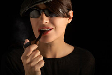 woman smoking pipe