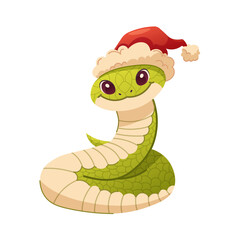 Fototapeta premium Christmas snake. Symbol of the year 2025 according to the Eastern calendar. Vector drawing mascot on white background