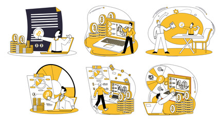 Crypto education. Various scenes display aspects of cryptocurrency, blockchain, and data analysis. Ideal for beginners, investors, educators, analysts, and developers seeking a visual introduction