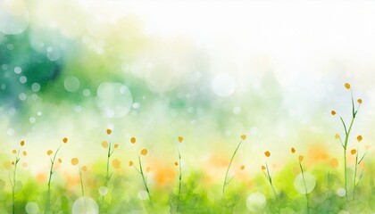 Obraz premium Watercolor landscape background illustration of a bright meadow