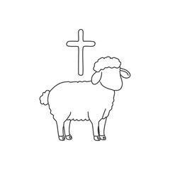 A minimalist white lamb standing calmly, with a small, simple cross 