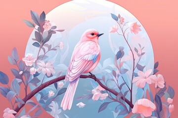 Bird flower plant art.
