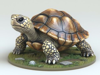 Lifelike Turtle Figurine with Rock Base, Decorative Wildlife Sculpture