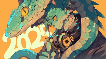 Obraz premium A cute snake with the text 