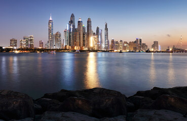 Fototapeta premium Dubai Marina skyline panorama at night, Unites Arab Emirates