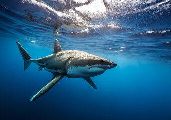 Fototapeta premium Weiße Hai (Carcharodon carcharias) Gruppe unter Wasser