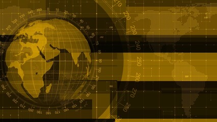 Abstract Digital World Map with Globe in Yellow Tones