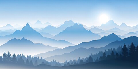 Obraz premium Silhouette white landscape with mountains and hills