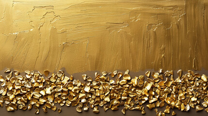 Fototapeta premium stunning liquid gold texture with smooth rippling surfaces and scattered golden pieces, creating luxurious and elegant visual effect