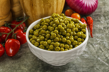 Sweet canned young green peas