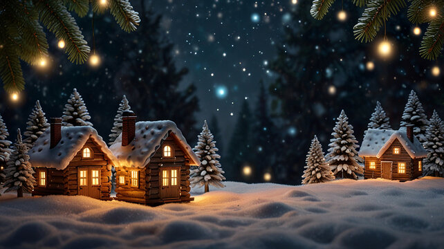 3D Render of Tiny Ornaments Shaped Like Cabins