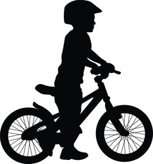 Silhouette of a child riding bicycle illustration. Toddler play a bike outdoor.