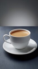 Fototapeta premium Coffee cup on a plain grey background. Energy boost. 