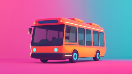 A cartoon-style bus with a blue and pink gradient background.