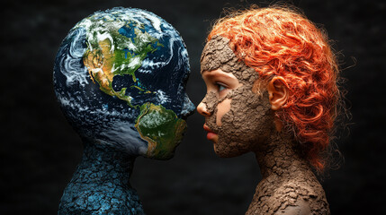 Abstract image of a young Adam and Eve reflecting the looming crossroad for humanity in the wake of global warming, climate change, habitat destruction, and species extinction