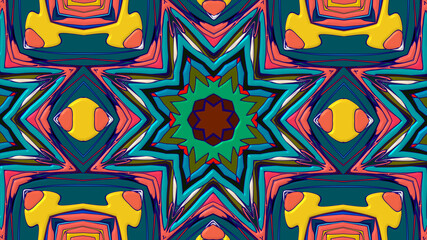 Abstract colorful psychedelic mandala kaleidoscope background pattern for a summer music festival
