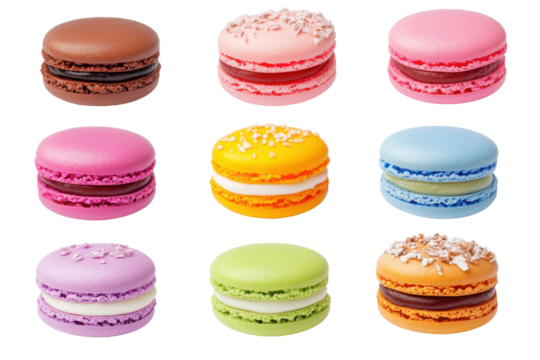 A colorful assortment of macarons with various flavors and vibrant colors, perfect for dessert lovers and food photography.