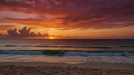 Obraz premium Vibrant Sunset Over Remote Cuban Beach Landscape