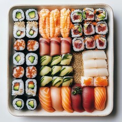 Elegant Flat Lay of Sushi Platter Arrangement