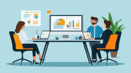 Corporate marketing strategy plan, flat design, front view, business development theme, animation, splitcomplementary color scheme