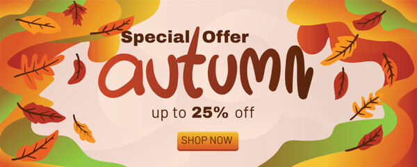 Colorful Autumn Special Discount Banner with Liquid Abstract Shapes. concept of autumn special offer with abstract background banner template vector illustration