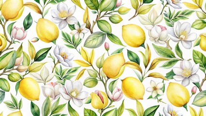 Watercolor lemon magnolia flower pattern