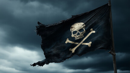 Fototapeta premium Pirate captain portrait with shadows highlighting a scarred face and weathered hat