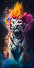 Fantasy and beautiful tiger explosion special effects, white tiger, beautiful tiger, mobile wallpaper, computer wallpaper, background