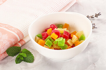 Sweet candied papaya colorful pieses