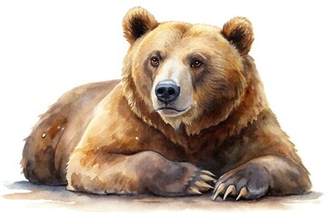 Watercolor painting of a bear lying down