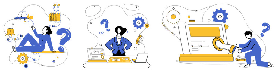 Service innovation vector illustration. Original concepts are paintbrushes coloring canvas successful service innovations Uniqueness is lighthouse guiding businesses through storms competition