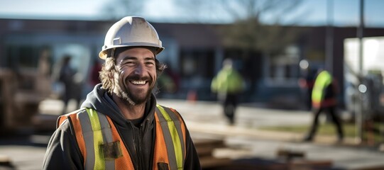 Fototapeta premium Construction worker working hardhat helmet adult.