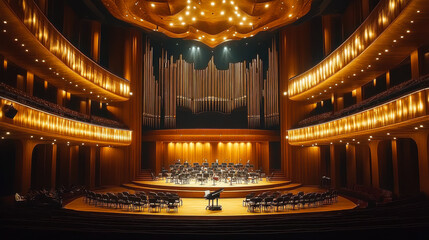 Obraz premium Enchanting Concert Hall with Self-Playing Instruments Inspiring Nightly Musical Creation
