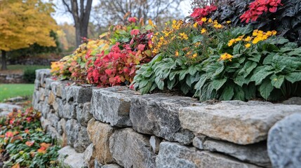 Stone Wall with Flowers