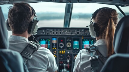 Flight instructor and student pilot in a small aircraft, demonstrating training procedures
