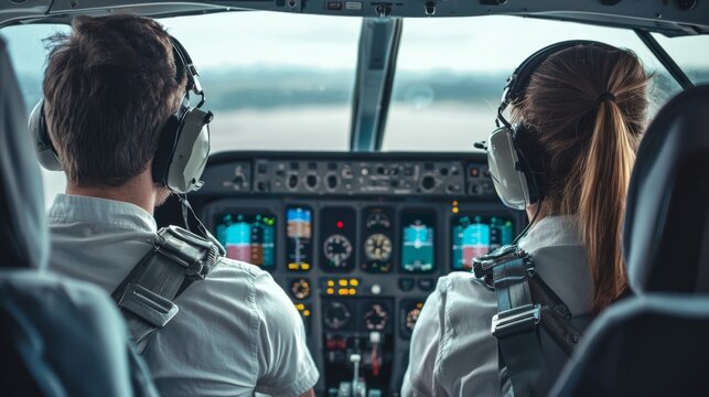 Flight instructor and student pilot in a small aircraft, demonstrating training procedures