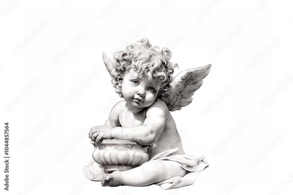 Sticker Cherub drawing statue sketch.