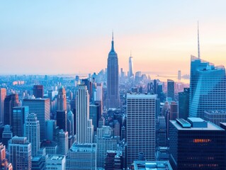 Breathtaking skyline of New York City at sunset, featuring iconic skyscrapers and vibrant colors that captivate the viewer.