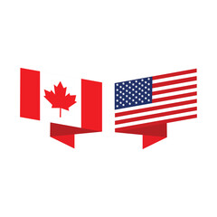 USA and Canada flags. American and Canadian national symbol. Vector illustration