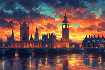 Fototapeta premium London cityscape double exposure contemporary style minimalist artwork collage illustration design