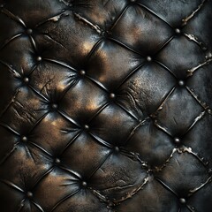 Fototapeta premium Close-up of luxurious dark leather texture with tufted design, perfect for backgrounds and design elements.