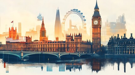 Fototapeta premium London cityscape double exposure contemporary style minimalist artwork collage illustration design